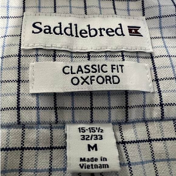 Saddlebred Classic Fit Oxford White and Blue Checked Button Down Size M - Picture 3 of 6